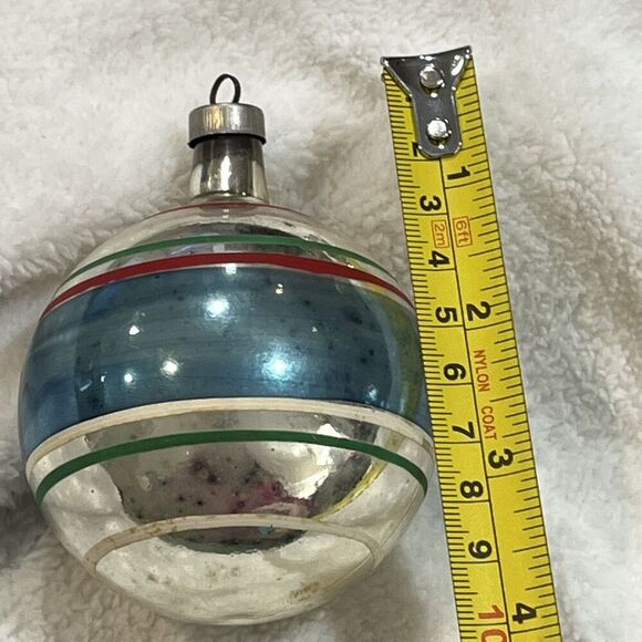 Vintage 1950’s Mercury Glass & Striped Ornament**U.S.A.**3.5”H** - Picture 8 of 9